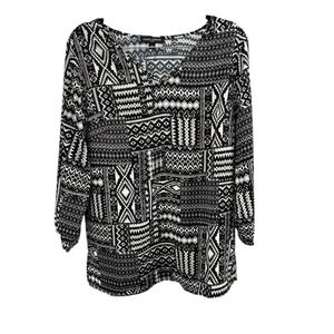 Black White Geometric Print Pullover Blouse Long Sleeve Top M‎ Mario Serrani